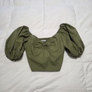 NWT Abercrombie & Fitch Sage Green Puff Sleeve Cropped Blouse